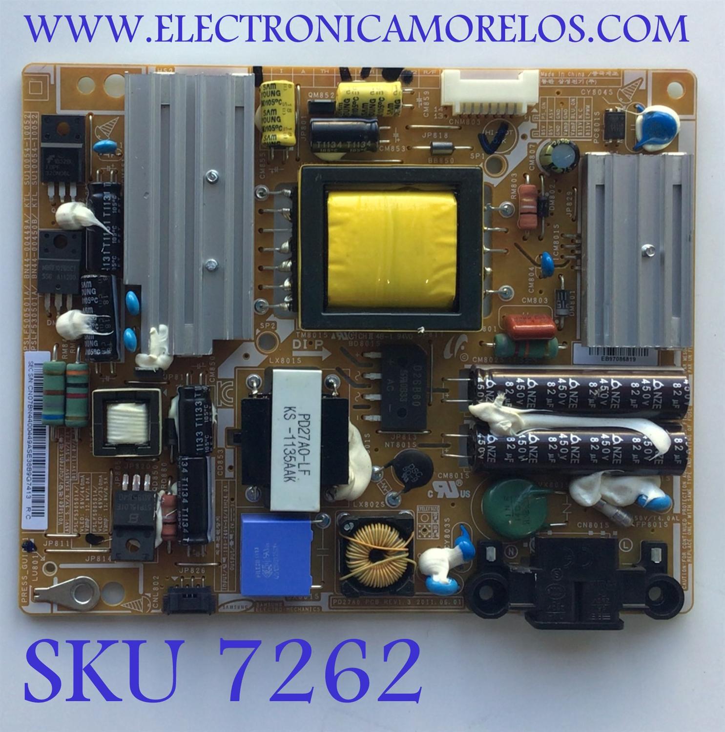 FUENTE DE PODER PARA TV SAMSUNG / NUMERO DE PARTE BN44-00449A / PSLF500501A / BN4400449A / SU10054-10052 / PANEL LTM230HT09 / MODELO LT23A350NDY/ZA	